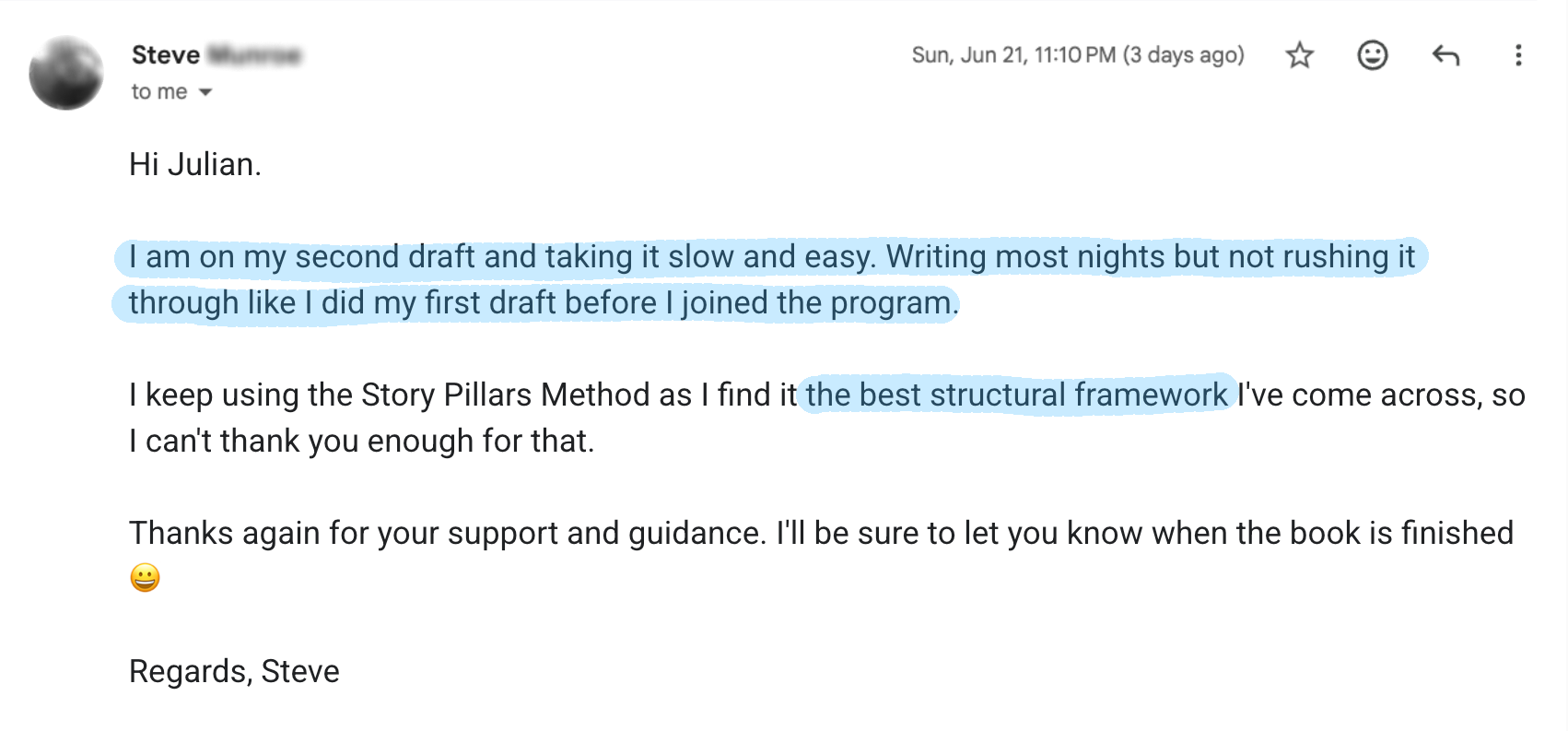 Email from Steve